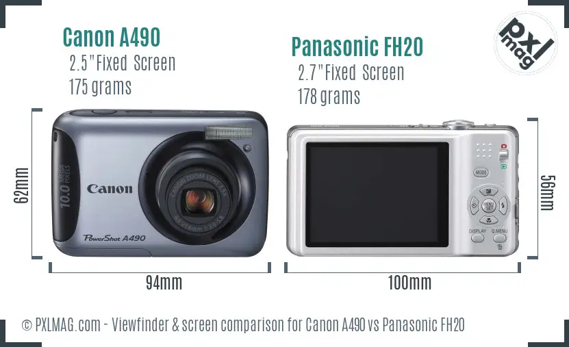 Canon A490 vs Panasonic FH20 Screen and Viewfinder comparison