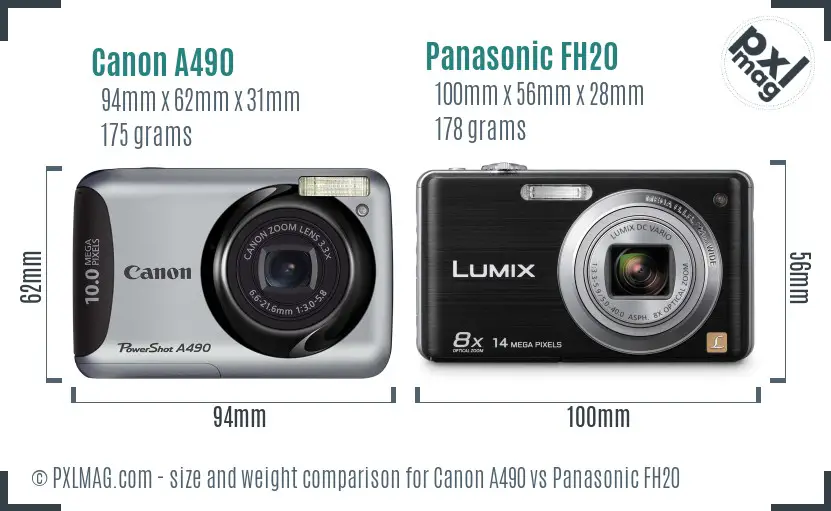 Canon A490 vs Panasonic FH20 size comparison