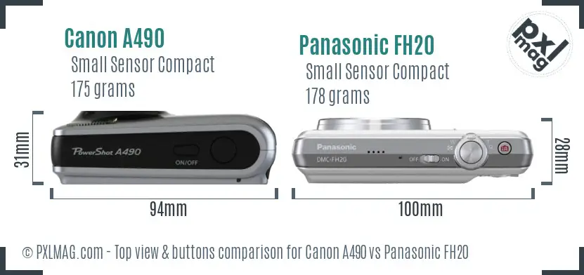 Canon A490 vs Panasonic FH20 top view buttons comparison