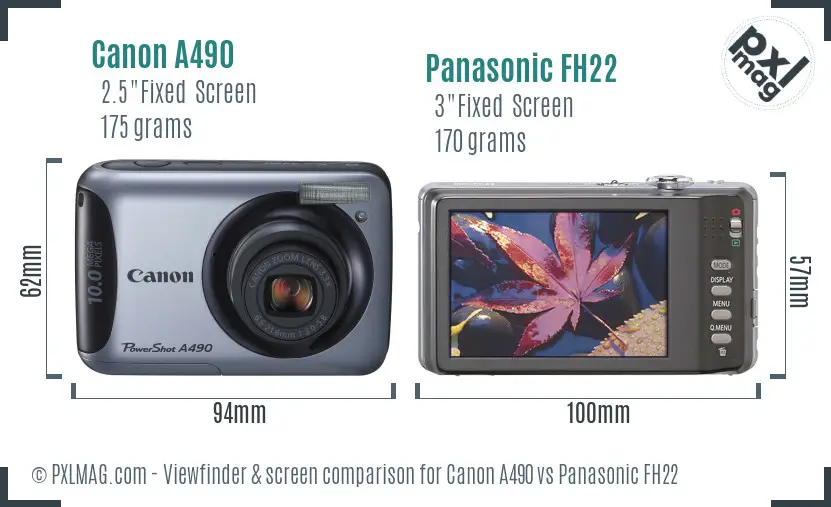 Canon A490 vs Panasonic FH22 Screen and Viewfinder comparison