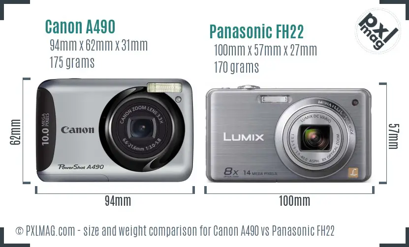 Canon A490 vs Panasonic FH22 size comparison