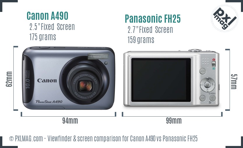 Canon A490 vs Panasonic FH25 Screen and Viewfinder comparison