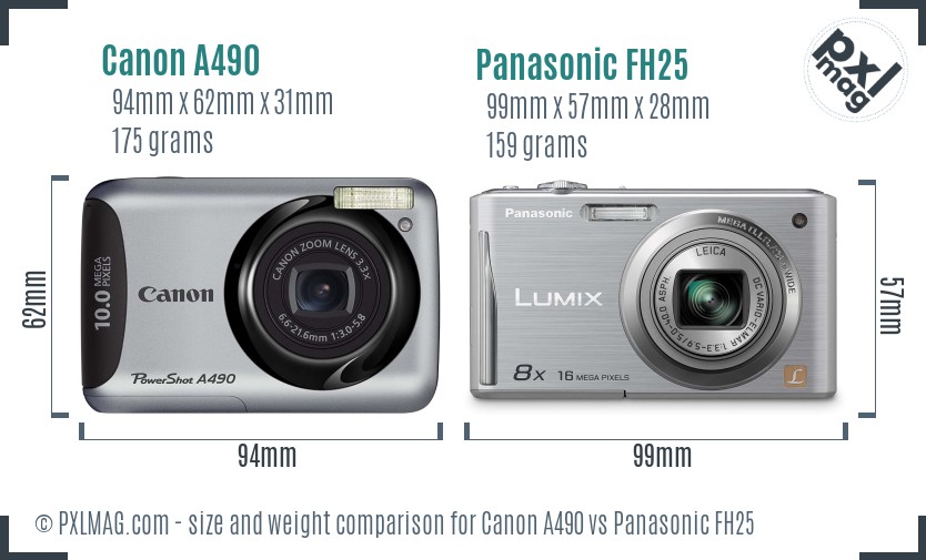 Canon A490 vs Panasonic FH25 size comparison