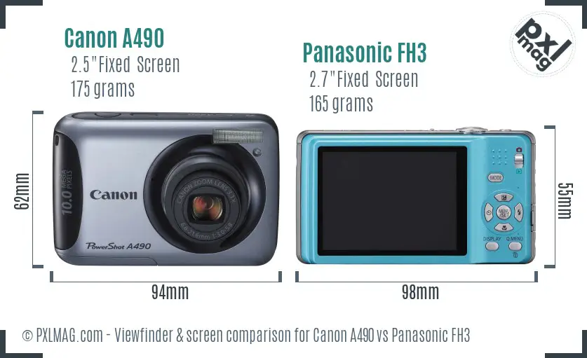 Canon A490 vs Panasonic FH3 Screen and Viewfinder comparison Canon A490 vs Panasonic FH3 Screen and Viewfinder comparison