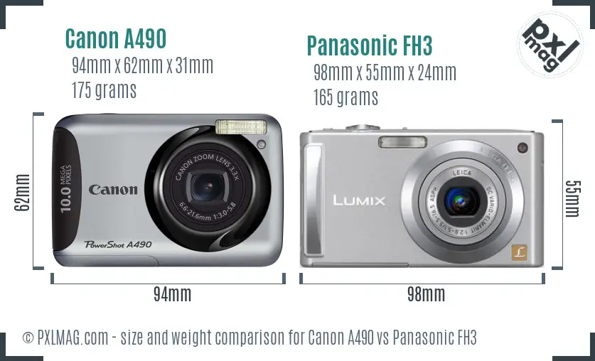 Canon A490 vs Panasonic FH3 size comparison Canon A490 vs Panasonic FH3 size comparison