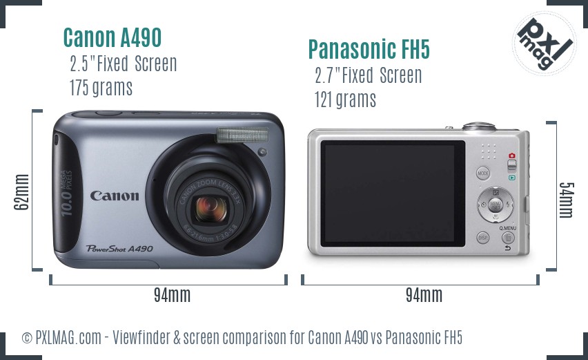 Canon A490 vs Panasonic FH5 Screen and Viewfinder comparison