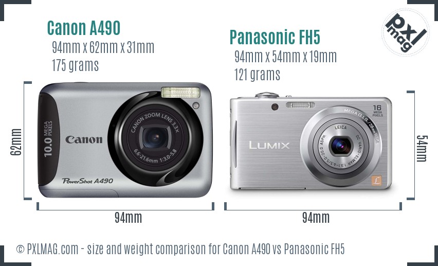 Canon A490 vs Panasonic FH5 size comparison