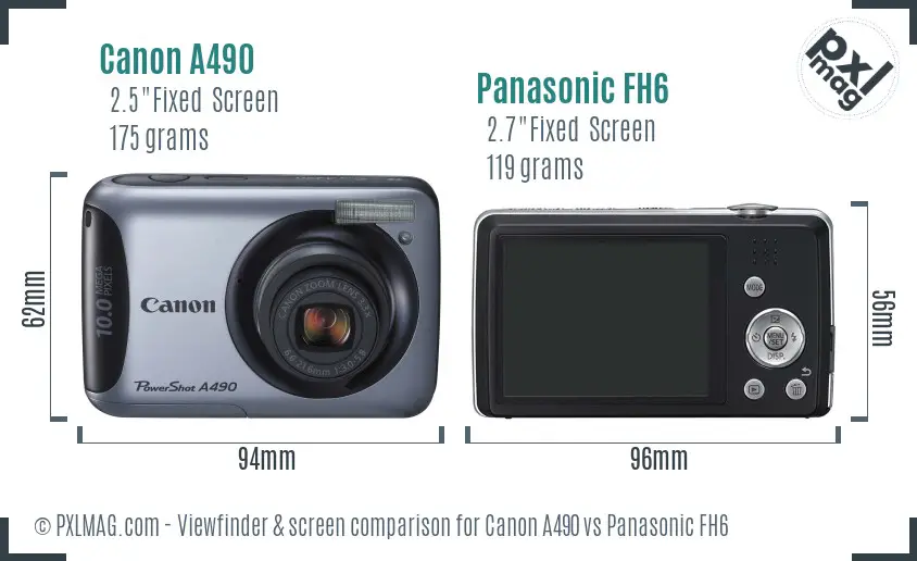 Canon A490 vs Panasonic FH6 Screen and Viewfinder comparison