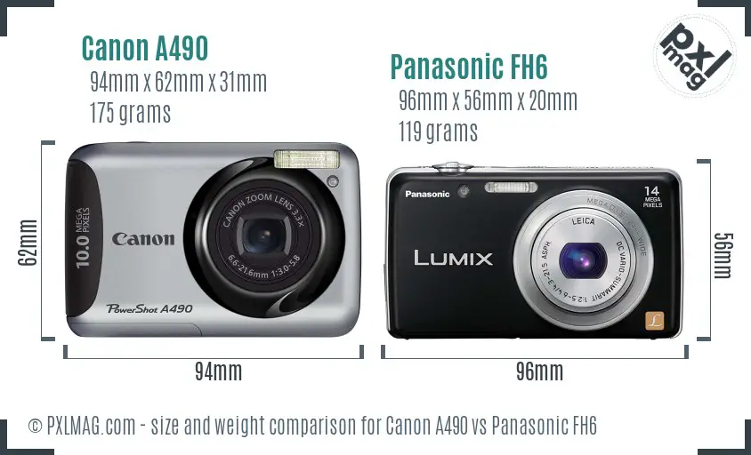 Canon A490 vs Panasonic FH6 size comparison