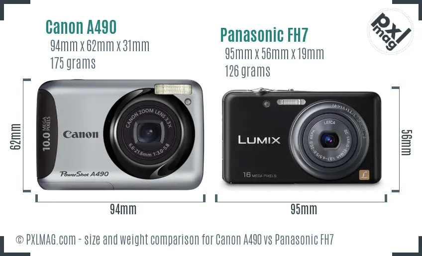 Canon A490 vs Panasonic FH7 size comparison