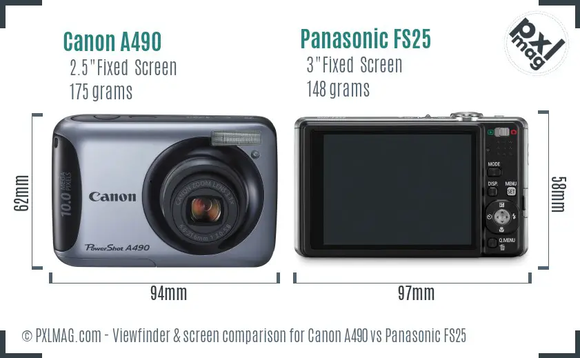 Canon A490 vs Panasonic FS25 Screen and Viewfinder comparison