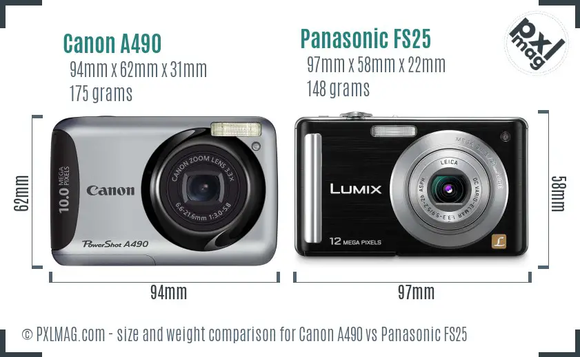 Canon A490 vs Panasonic FS25 size comparison