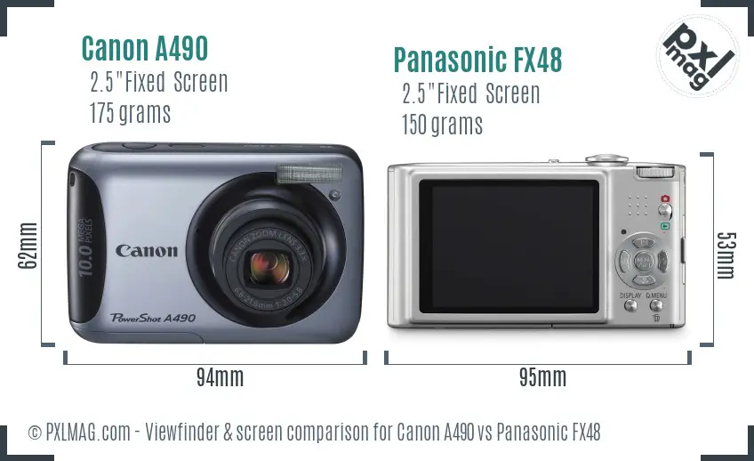 Canon A490 vs Panasonic FX48 Screen and Viewfinder comparison