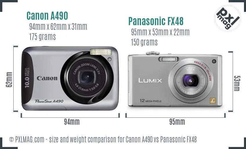 Canon A490 vs Panasonic FX48 size comparison