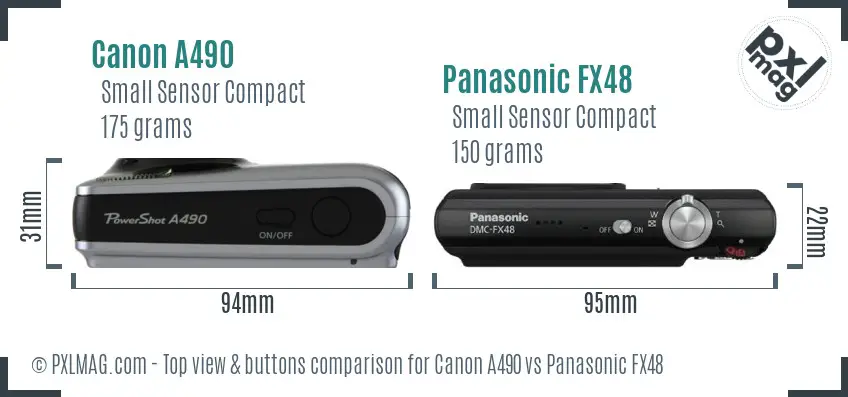 Canon A490 vs Panasonic FX48 top view buttons comparison