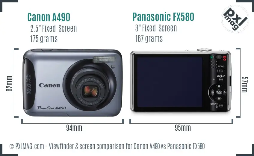 Canon A490 vs Panasonic FX580 Screen and Viewfinder comparison