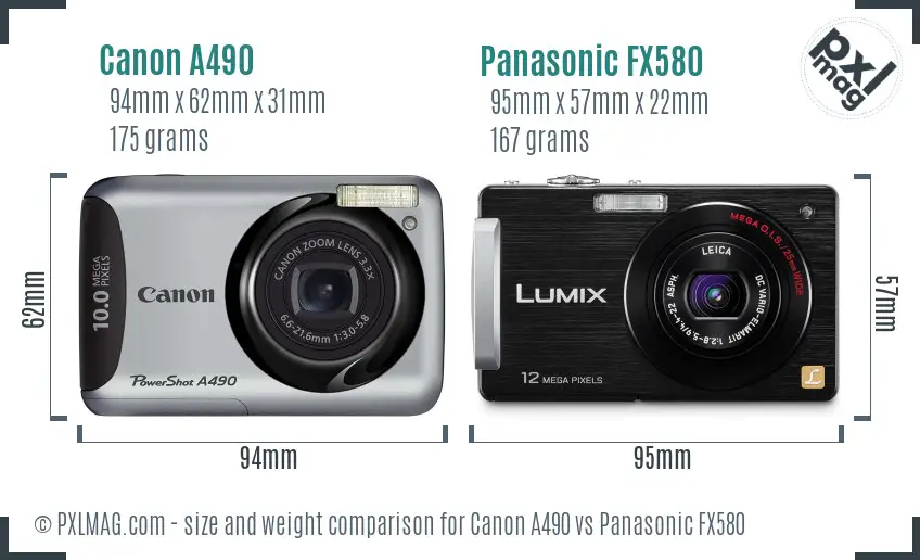 Canon A490 vs Panasonic FX580 size comparison
