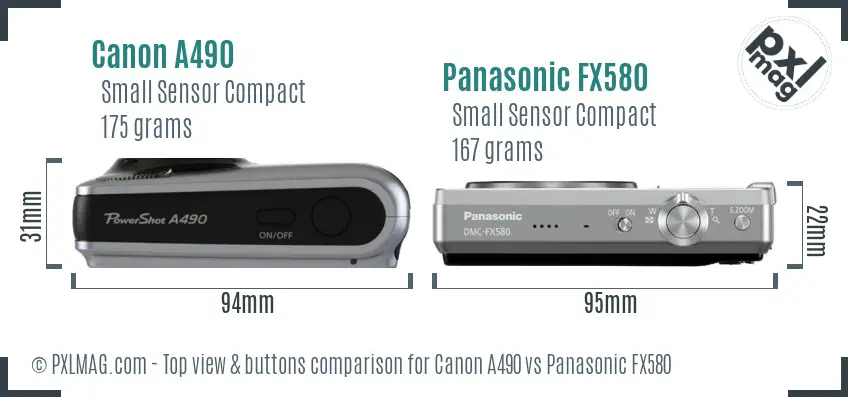 Canon A490 vs Panasonic FX580 top view buttons comparison