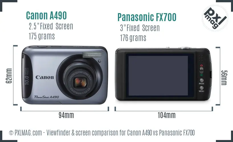 Canon A490 vs Panasonic FX700 Screen and Viewfinder comparison