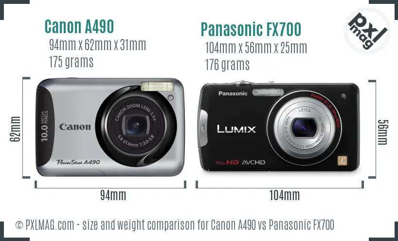 Canon A490 vs Panasonic FX700 size comparison