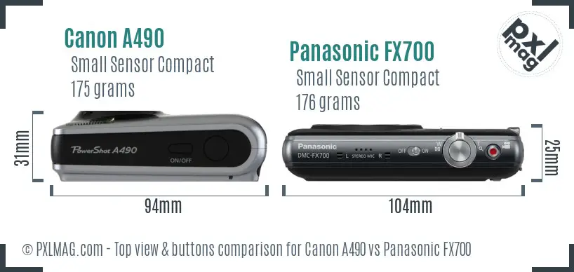 Canon A490 vs Panasonic FX700 top view buttons comparison