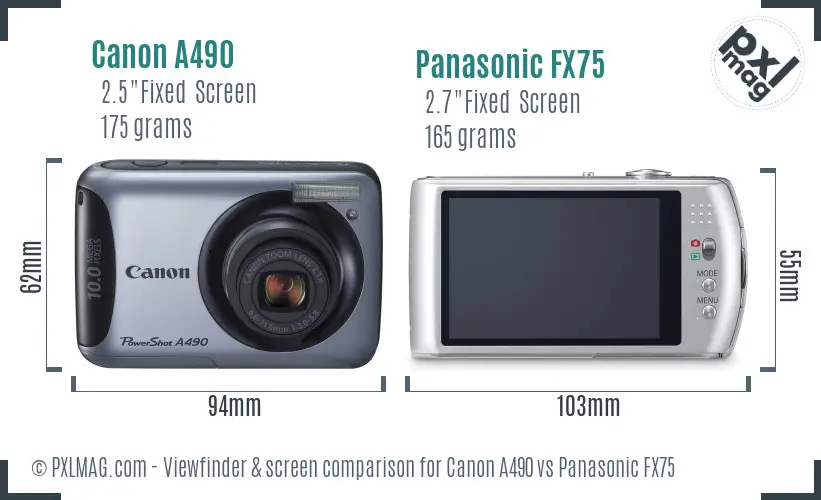 Canon A490 vs Panasonic FX75 Screen and Viewfinder comparison
