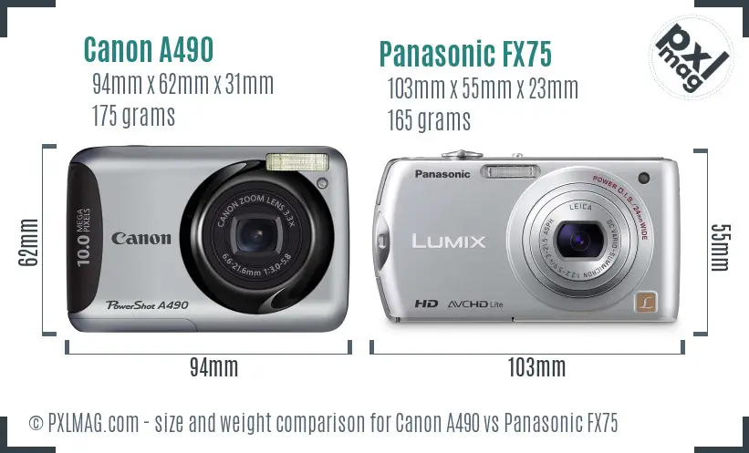 Canon A490 vs Panasonic FX75 size comparison
