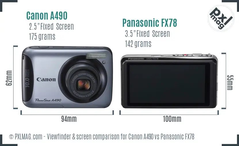 Canon A490 vs Panasonic FX78 Screen and Viewfinder comparison