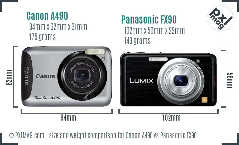 Canon A490 vs Panasonic FX90 size comparison