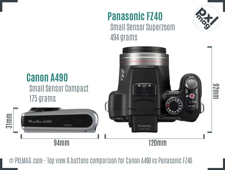 Canon A490 vs Panasonic FZ40 top view buttons comparison