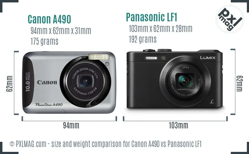 Canon A490 vs Panasonic LF1 size comparison