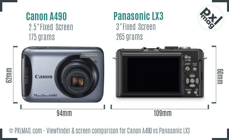 Canon A490 vs Panasonic LX3 Screen and Viewfinder comparison