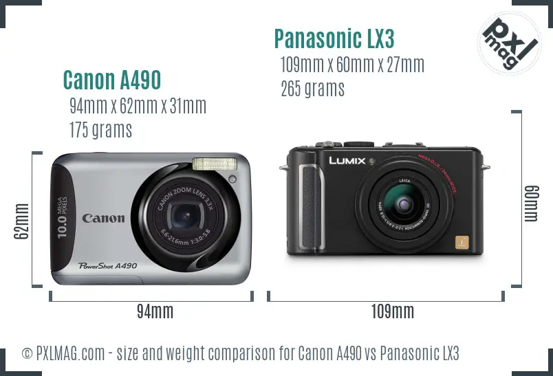 Canon A490 vs Panasonic LX3 size comparison