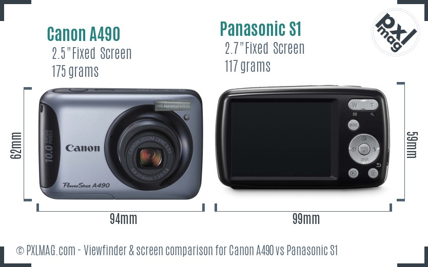 Canon A490 vs Panasonic S1 Screen and Viewfinder comparison