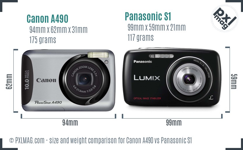 Canon A490 vs Panasonic S1 size comparison