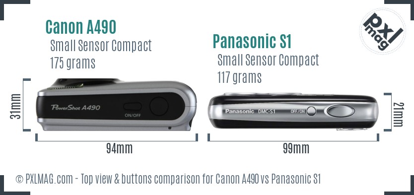Canon A490 vs Panasonic S1 top view buttons comparison