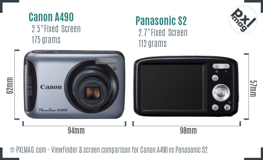 Canon A490 vs Panasonic S2 Screen and Viewfinder comparison