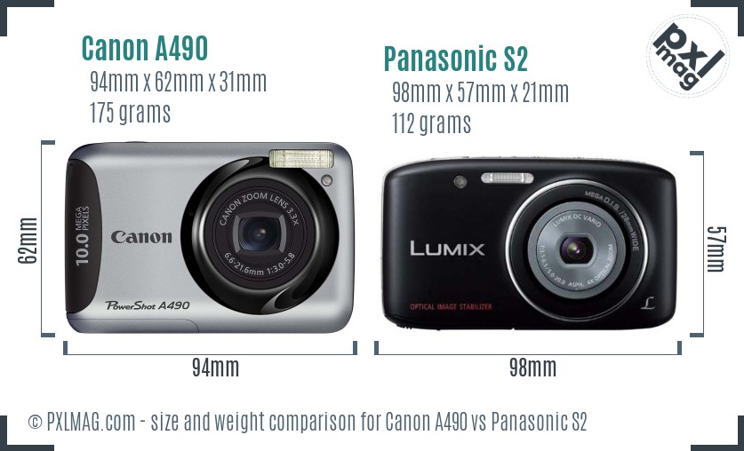 Canon A490 vs Panasonic S2 size comparison