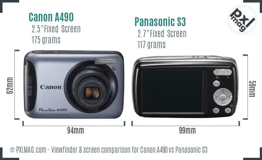 Canon A490 vs Panasonic S3 Screen and Viewfinder comparison