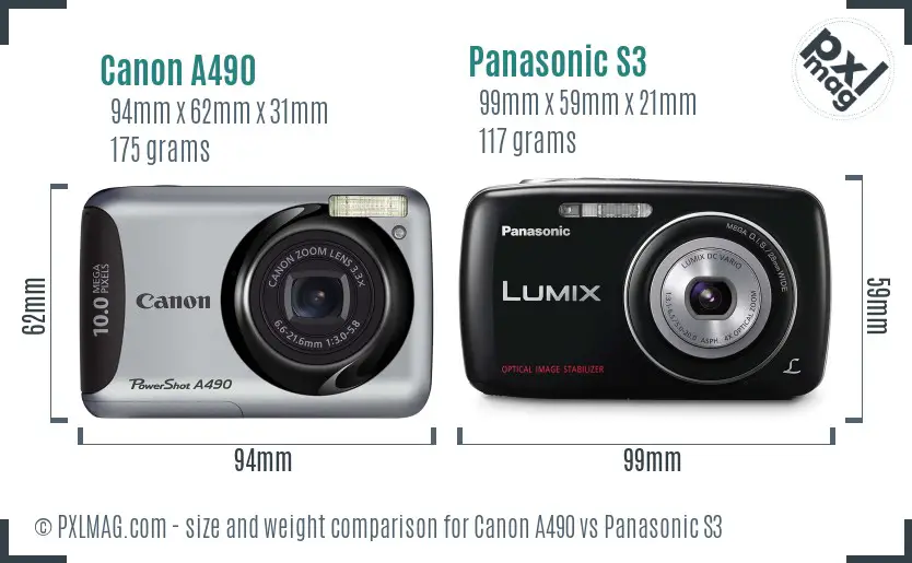 Canon A490 vs Panasonic S3 size comparison