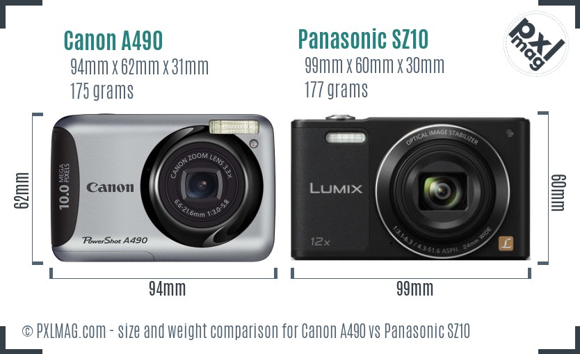 Canon A490 vs Panasonic SZ10 size comparison Canon A490 vs Panasonic SZ10 size comparison