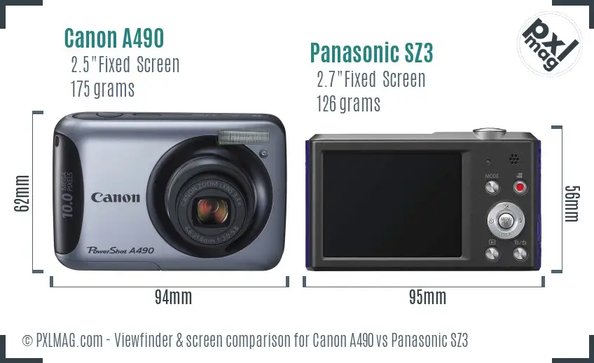 Canon A490 vs Panasonic SZ3 Screen and Viewfinder comparison