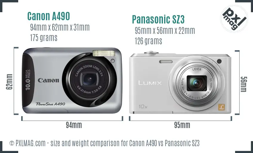 Canon A490 vs Panasonic SZ3 size comparison Canon A490 vs Panasonic SZ3 size comparison