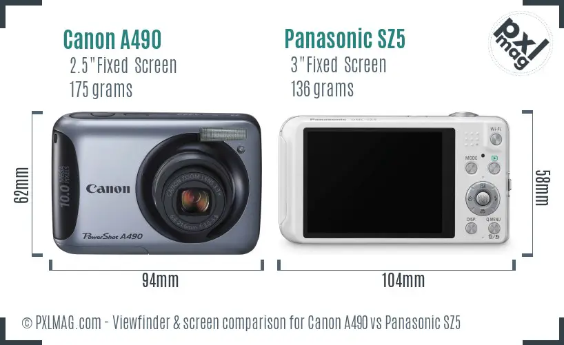 Canon A490 vs Panasonic SZ5 Screen and Viewfinder comparison Canon A490 vs Panasonic SZ5 Screen and Viewfinder comparison
