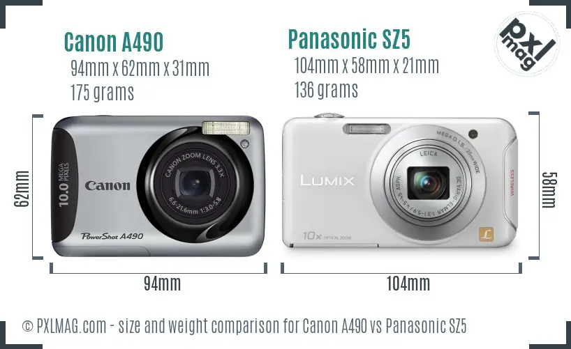 Canon A490 vs Panasonic SZ5 size comparison Canon A490 vs Panasonic SZ5 size comparison