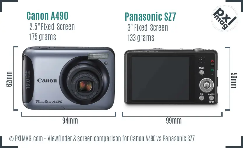 Canon A490 vs Panasonic SZ7 Screen and Viewfinder comparison