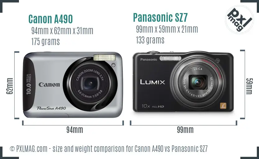 Canon A490 vs Panasonic SZ7 size comparison