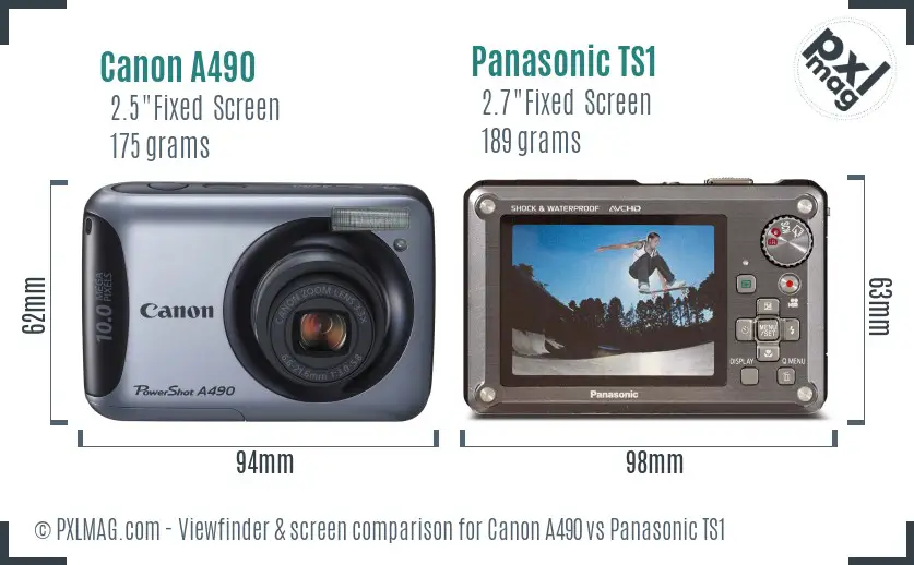 Canon A490 vs Panasonic TS1 Screen and Viewfinder comparison