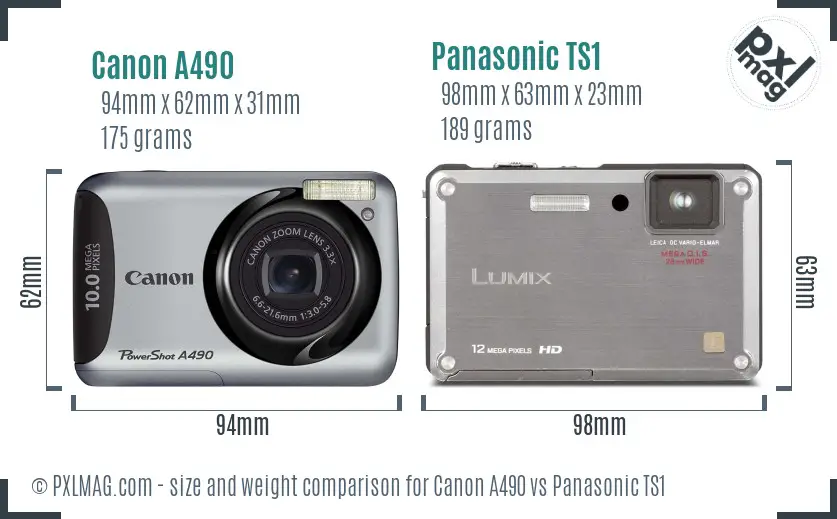 Canon A490 vs Panasonic TS1 size comparison