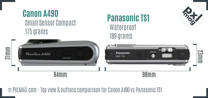 Canon A490 vs Panasonic TS1 top view buttons comparison